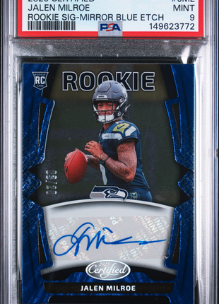 Jalen Milroe 2025 Panini Certified Signatures Mirror Blue /20 RC Auto PSA9 MT