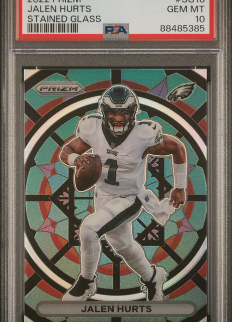 Jalen Hurts 2022 Panini Prizm #SG18 Stained Glass Case Hit SSP PSA10 GEM MT