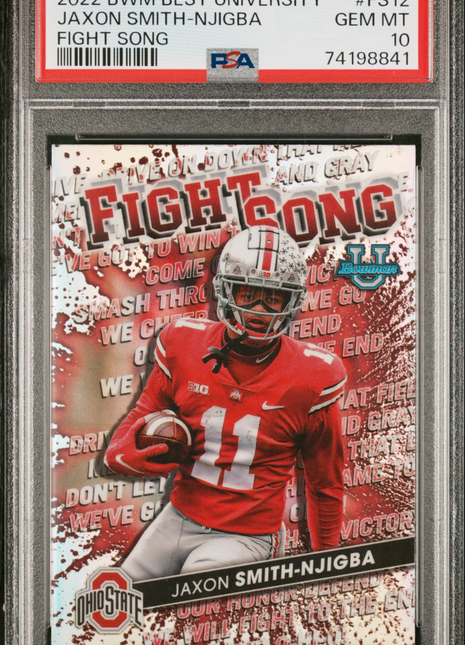 Jaxon Smith-Njigba 2022 Bowman's Best University #FS12 Fight Song PSA10 GEM MT