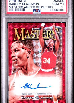 Hakeem Olajuwon 2023-24 Topps Finest Masters Red Geometric /5 Auto PSA10 GEM MT