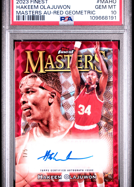 Hakeem Olajuwon 2023-24 Topps Finest Masters Red Geometric /5 Auto PSA10 GEM MT