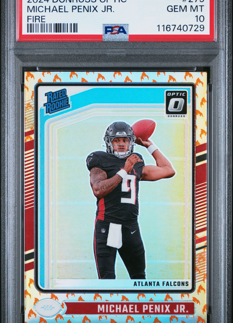 Michael Penix Jr. 2024 Panini Donruss Optic #279 Fire Emoji SSP RC PSA10 GEM MT