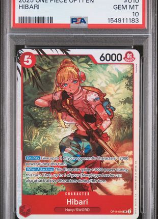 Hibari 2025 One Piece OP11-A Fist Of Divine Speed #010 Holo PSA10 GEM MT