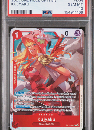Kujyaku 2025 One Piece Op11-A Fist Of Divine Speed #004 Holo PSA10 GEM MT