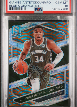 Giannis Antetokounmpo 2023-24 Panini Spectra Blue & Orange Intl /25 PSA10 GEM MT
