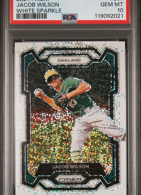 Jacob Wilson 2024 Panini Prizm #237 White Sparkle SSP PSA10 GEM MT A's