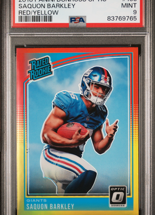 Saquon Barkley 2018 Panini Donruss Optic #156 Red Yellow RC PSA9 MINT Giants