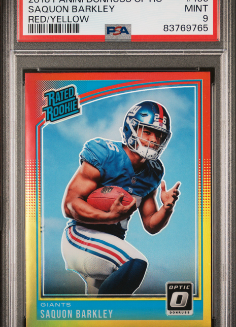 Saquon Barkley 2018 Panini Donruss Optic #156 Red Yellow RC PSA9 MINT Giants