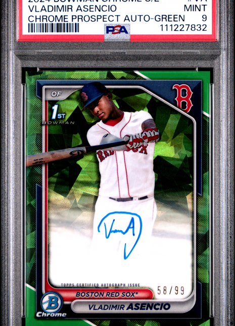 Vladimir Asencio 2024 Bowman Chrome Sapphire #VA Green /99 Auto PSA9 MINT