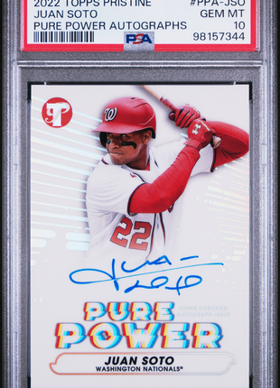 Juan Soto 2022 Topps Pristine #PPA-JSO Pure Power Autographs Auto PSA10 GEM MT