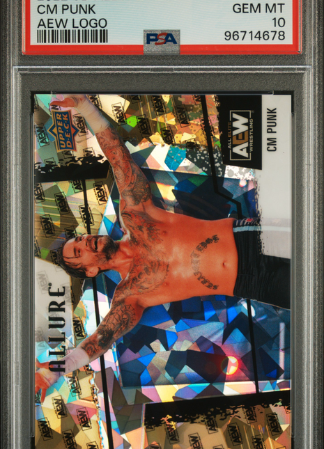 CM Punk 2022 Upper Deck Allure AEW #117 AEW Logo Cracked Ice /299 PSA10 GEM MT