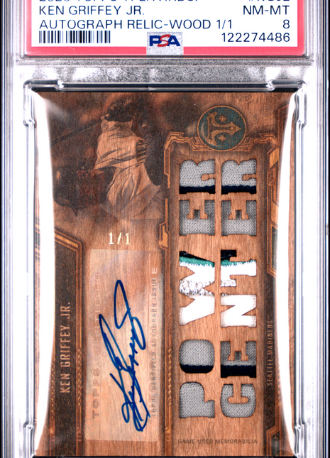 Ken Griffey Jr. 2020 Topps Triple Threads Wood 1/1 Patch Auto PSA8 NM-MT