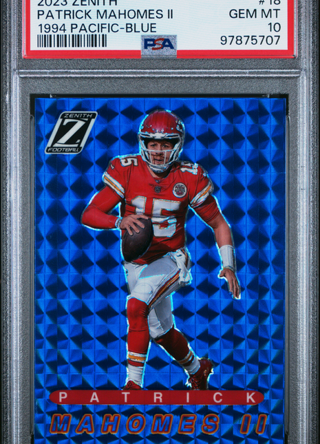 Patrick Mahomes II 2023 Panini Zenith 1994 Pacific Blue Prizm PSA10 GEM MT