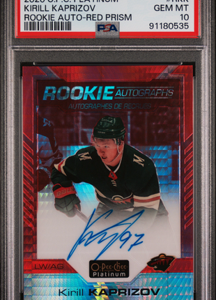 Kirill Kaprizov 2020 O-Pee-Chee Platinum Red Prism /50 RC Auto PSA10 GEM MT