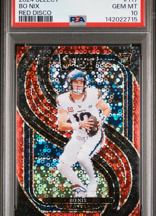 Bo Nix 2024 Panini Select #117 Red Disco /49 RC PSA10 GEM MT Broncos