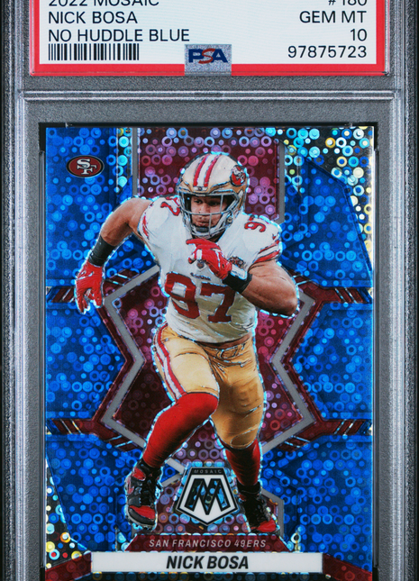 Nick Bosa 2022 Panini Mosaic #180 No Huddle Blue /75 PSA10 GEM MT SF 49ers