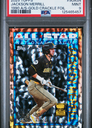 Jackson Merrill 2025 Topps #90AS4 Topps All-Star Gold Crackle Foil /50 PSA9 MINT