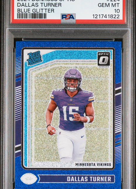 Dallas Turner 2024 Panini Donruss Optic #224 Blue Glitter RC SSP PSA10 GEM MT