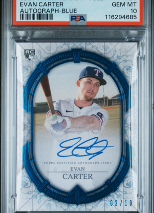 Evan Carter 2024 Topps Transcendent #EC Blue /10 RC Auto PSA10 GEM MT Rangers