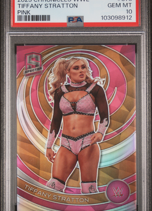 Tiffany Stratton 2023 Panini Chronicles WWE #378 Spectra Pink /199 PSA10 GEM MT