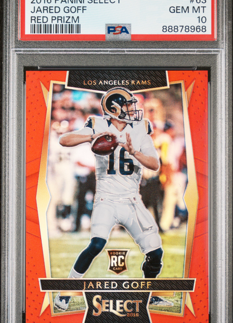 Jared Goff 2016 Panini Select #63 Red Prizm /99 Rookie RC PSA10 GEM MT Rams