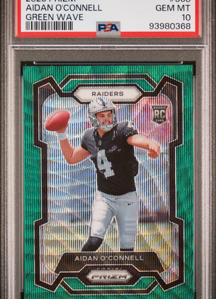 Aidan O'Connell 2023 Panini Prizm #360 Green Wave RC PSA10 GEM MT Raiders