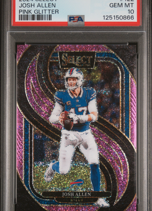 Josh Allen 2024 Panini Select #122 Pink Glitter /15 SSP PSA10 GEM MT Bills
