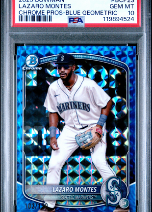 Lazaro Montes 2025 Bowman Chrome #BCP23 Blue Geometric /150 PSA10 GEM MT