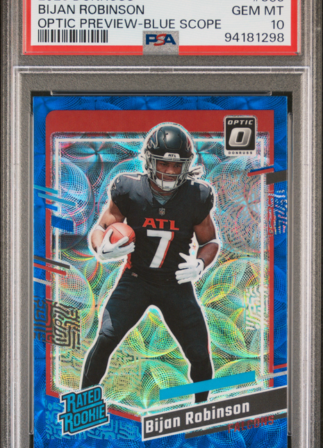 Bijan Robinson 2023 Panini Donruss #305 Optic Preview Blue Scope RC PSA10 GEM MT