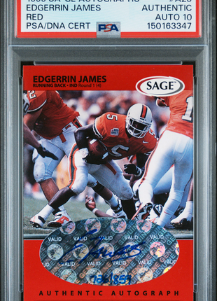 Edgerrin James 1999 Sage Autographs #A23 Red /859 RC Auto PSA/DNA AUTO10 Colts