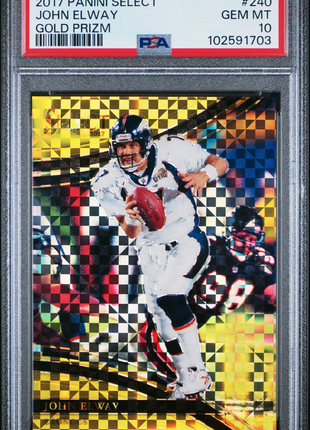 John Elway 2017 Panini Select #240 Gold Prizm /10 PSA10 GEM MT Broncos